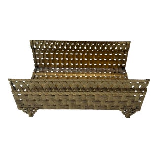 Vintage Stylebuilt Brass Basket Weave Tissue Box or Towel Holder For Sale