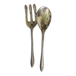 Vintage Wilton Armetale Asparagus Serving Set Bruce Fox Luxury Elegant Silvertone - 2 pcs For Sale