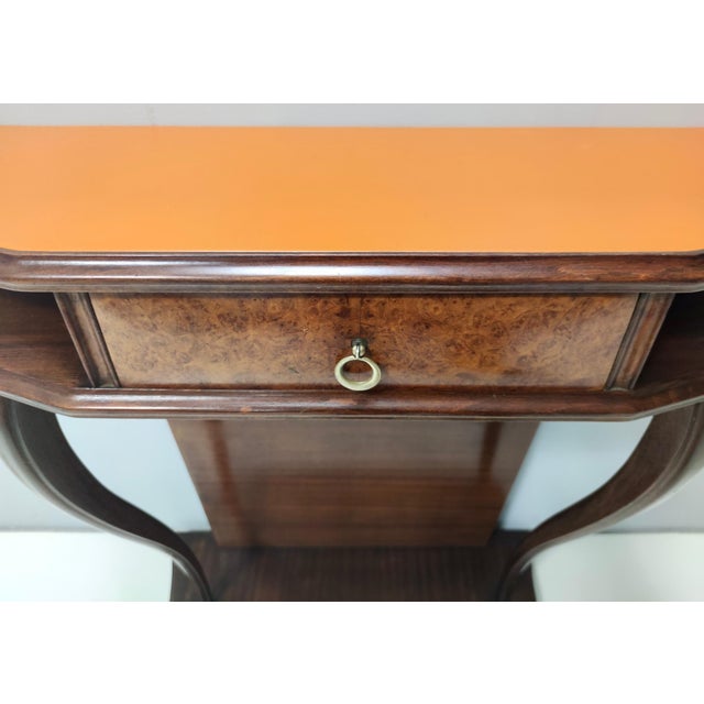 Vintage Beech and Walnut Root Console Table with Orange Glass Top, 1950s For Sale - Image 11 of 15
