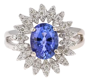 2.48 Carat Tanzanite Diamond 14 Karat Cocktail Ring, Size 7