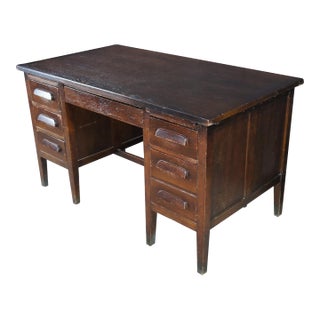 Antique Oak Executive School Teachers Office Library Writing Desk 54" For Sale