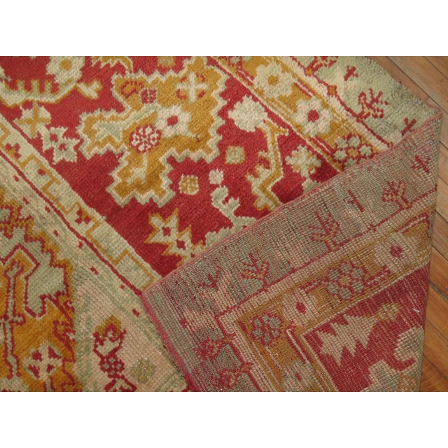 Antique Large Square Green Oushak Rug - 13'8" x 15'3" For Sale - Image 4 of 12