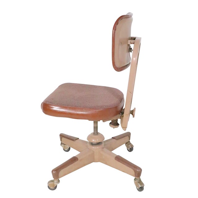 Brown Mid Century Industrial Swivel Desk Chair For Sale - Image 8 of 13