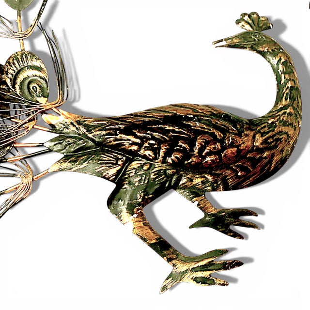 Vintage Facing Peacocks Wall Art Mid Hollywood Regnecy Original Metal Sculptures - A Pair For Sale - Image 4 of 5