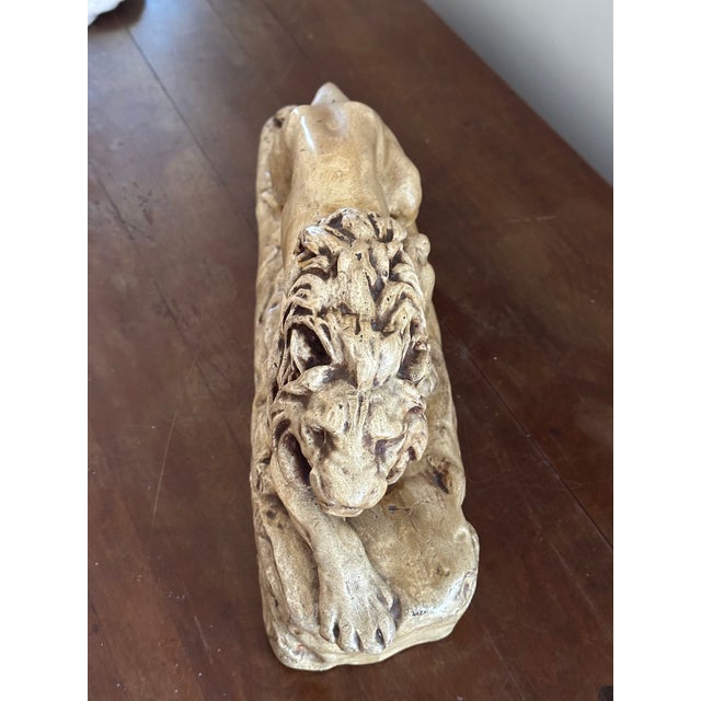 1950s Mid Century Plaster Sculpture – Crouching Lion “Lion L’Affût” After Isidore Bonheur For Sale - Image 5 of 11