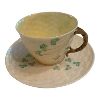 Mid 20th Century Belleek Shamrock Teacup and Saucer For Sale