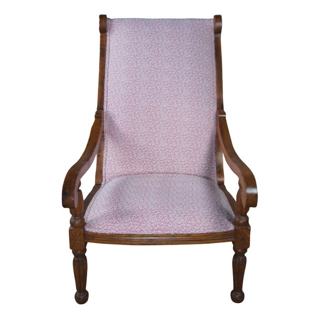 Antique Early 20th Century British Colonial Oak Plantation Lounge Arm Chair For Sale