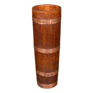Antique Coopered Stick Loop, English, Victorian Oak Country House Umbrella Stand For Sale