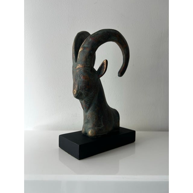 Metal Vintage Mid Century Bronze Alva Museum Replica of Egyptian Ibex (Capricorn) For Sale - Image 7 of 10