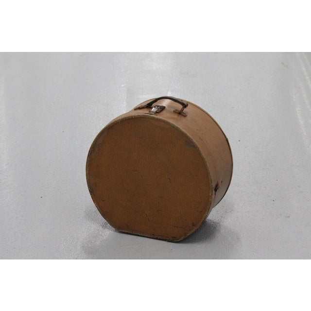 Vintage French Brown Hat Box Round Bandbox Ladies' Hat Storage Dressing organization Cardboard, metal. Vintage condition,...