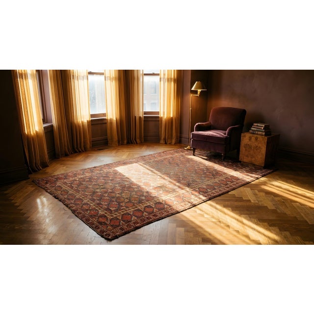 Wonderful Red Color With Rhombus Geometric Design Antique Asian Ersari Beshir Rug For Sale - Image 15 of 15