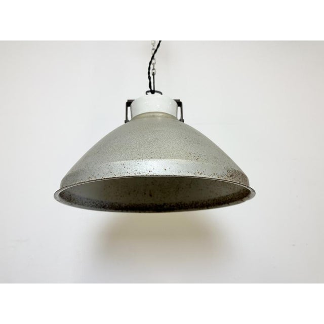 Metal Industrial Grey Metal Factory Suspension Lamp, 1960s For Sale - Image 7 of 16