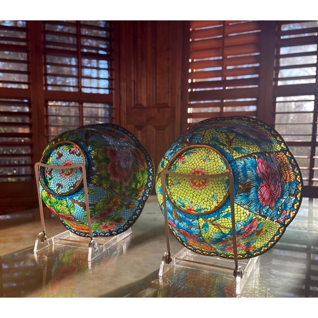 Pair of Large Chinese Cloisonné Plique-à-Jour Bowls For Sale - Image 4 of 12