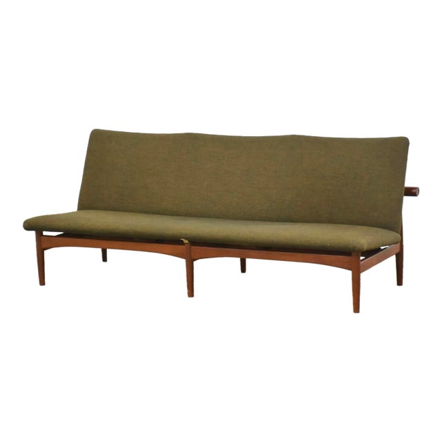 1960s Finn Juhl Green Japan 3 Seater Teak Sofa For Sale