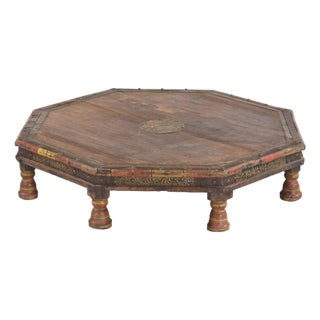 Vintage Indian Teakwood and Brass Octagonal Bajot Table For Sale