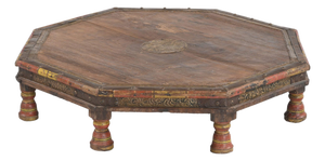 Vintage Indian Teakwood and Brass Octagonal Bajot Table