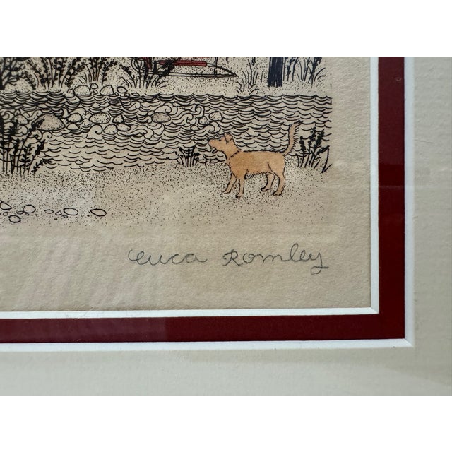 Burnt Orange Mid 20th Century Cuca Romley Winter Solstice Hand Colored Etching Signed Limited Edition Framed For Sale - Image 8 of 11