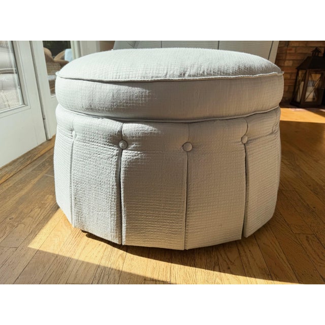 Custom Swivel Tufted Armchair and Ottoman For Sale - Image 16 of 18