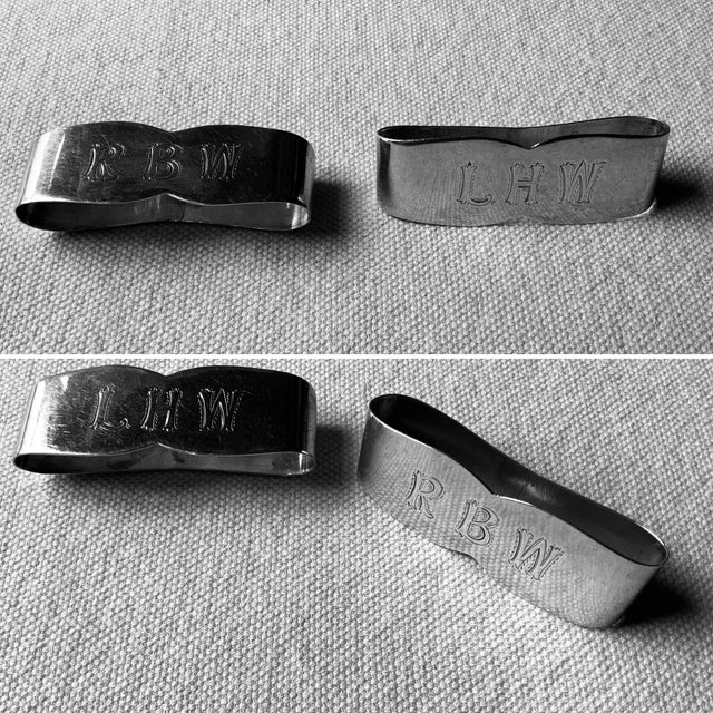Silver Mid-20th Century Sanborns Mexico Sterling Silver Napkin Rings — Engraved Monograms "l.h.w." & "r.b.w.", Nantucket Estate, - a Pair For Sale - Image 8 of 14