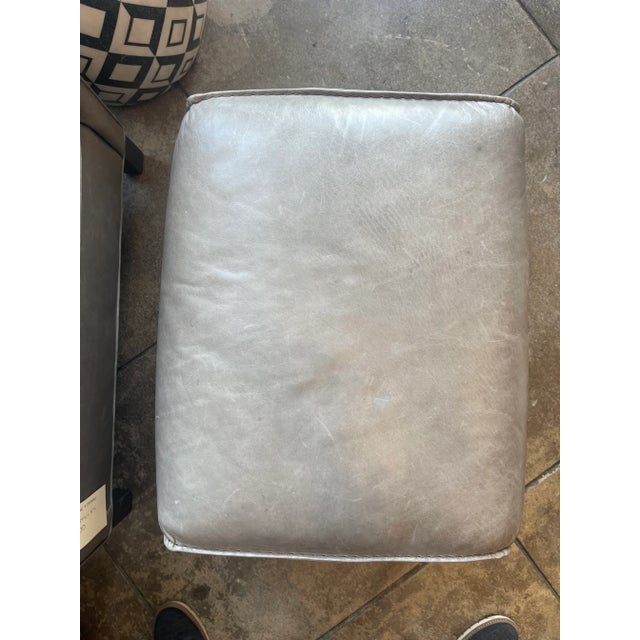 Gray Gray Leather Arm Chair and Ottoman For Sale - Image 8 of 9