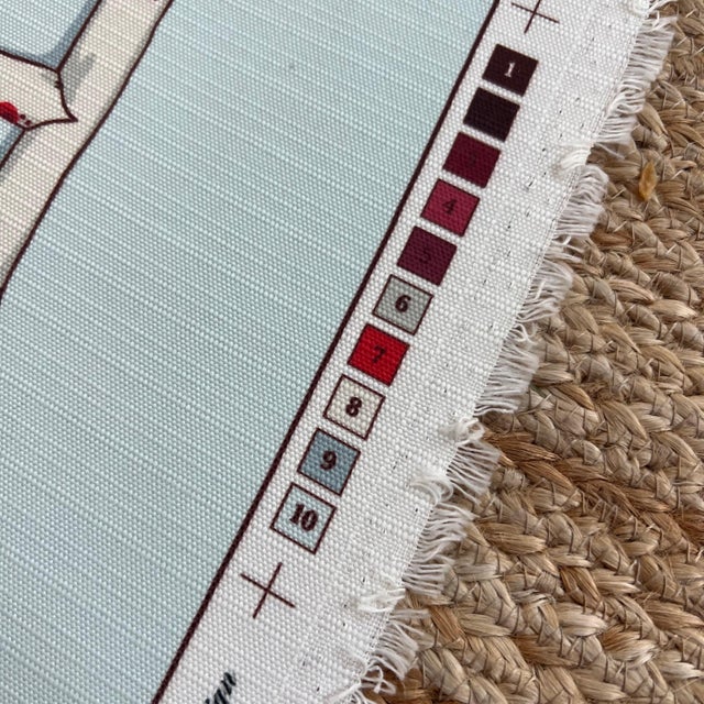 10 yard roll of Scalamandre “Baldwin Bamboo Outdoor Print” cream and red on Aqua // Chinoiserie outdoor fabric // designer upholstery fabric For Sale - Image 4 of 7