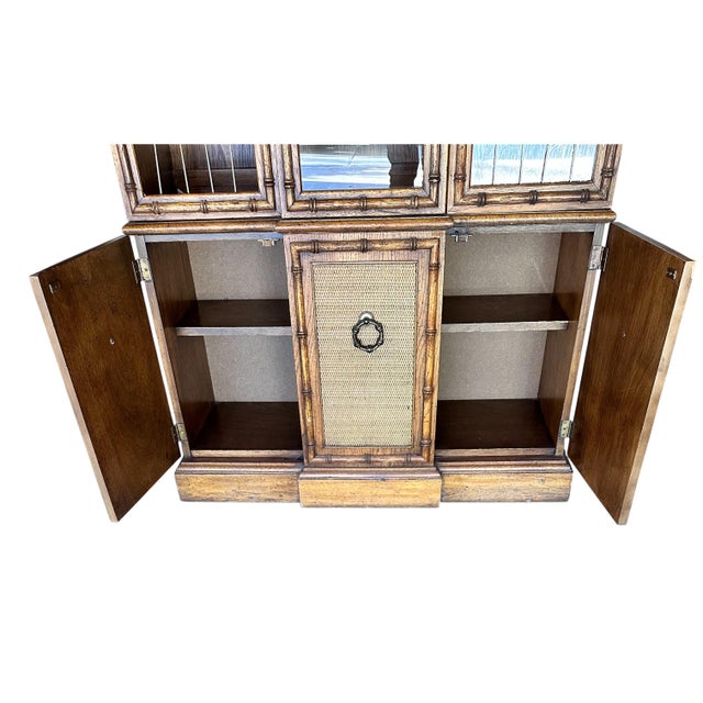 Dixie Vintage Coastal Faux Bamboo China Display Curio Cabinet Rattan Wood Glass For Sale - Image 4 of 16
