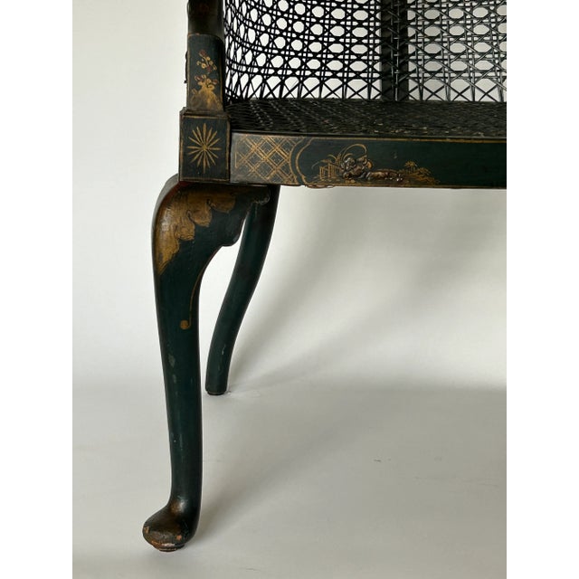 Wood 1910s Antique Painted English Regency Armchair, Decorated in Chinoiserie With Canned Seat and Back For Sale - Image 7 of 7