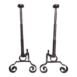 Antique Tall French Country Andirons Loire Valley Blacksmith - A Pair For Sale