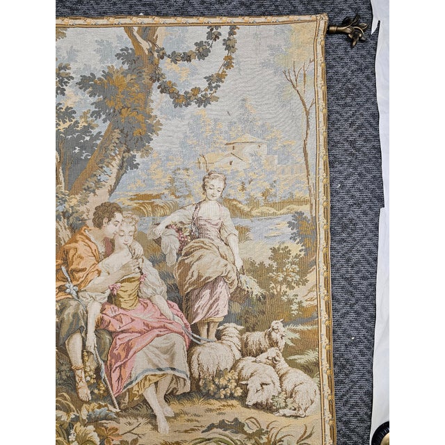 Textile 20th Century Flemish Style Wall Tapestry With Hanging Bar For Sale - Image 7 of 11