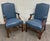 This is a gorgeous pair of vintage Chippendale style blue leather and nailhead executive armchairs or library chairs with...