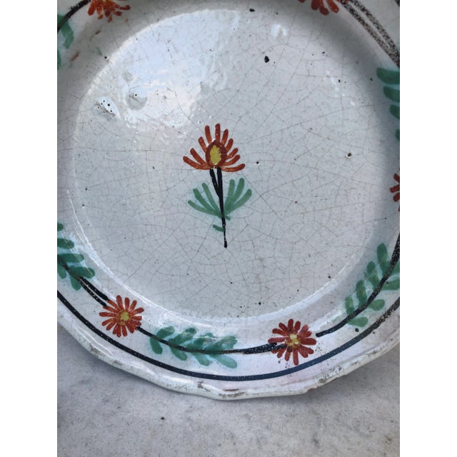 French Rustic Faience Flower Plate Circa 1890 For Sale - Image 4 of 7