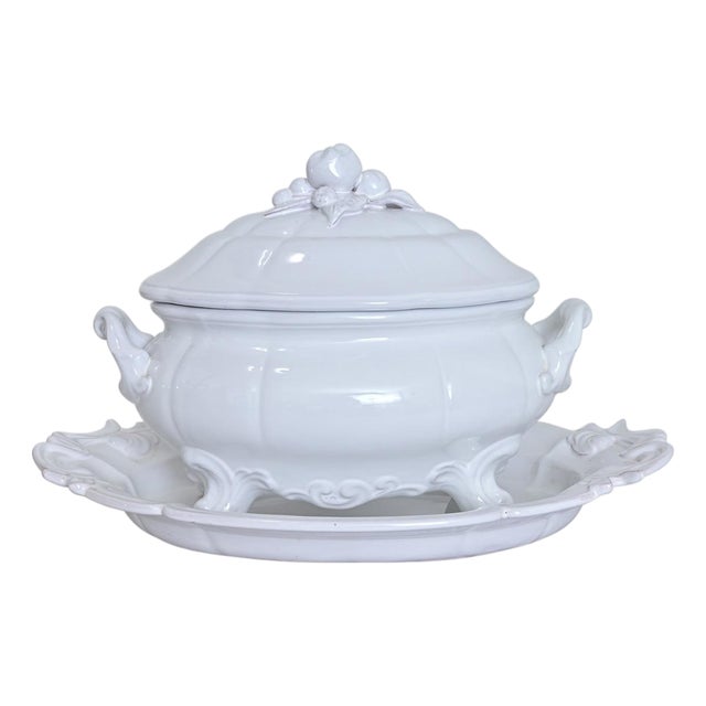 French Vintage Lallier à Moustiers Faïence Tureen & Underplate For Sale