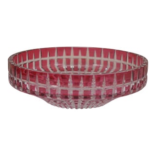 Antique American Brilliant Cut to Clear Cranberry Fruit Bowl Compote 10" For Sale