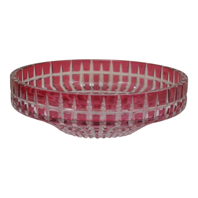 Antique American Brilliant Cut to Clear Cranberry Fruit Bowl Compote 10" For Sale
