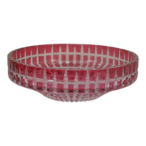 Antique American Brilliant Cut to Clear Cranberry Fruit Bowl Compote 10"