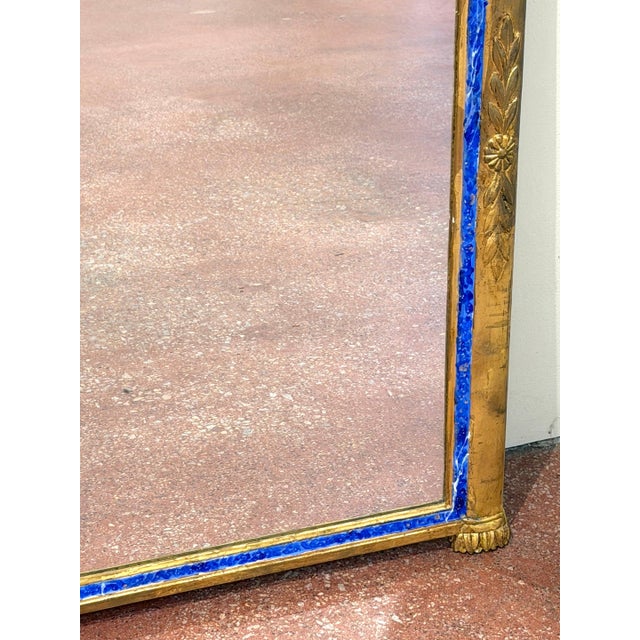 Italian Neoclassical Lapis-Blue Enameled Giltwood Mirror, 1960s For Sale - Image 11 of 16