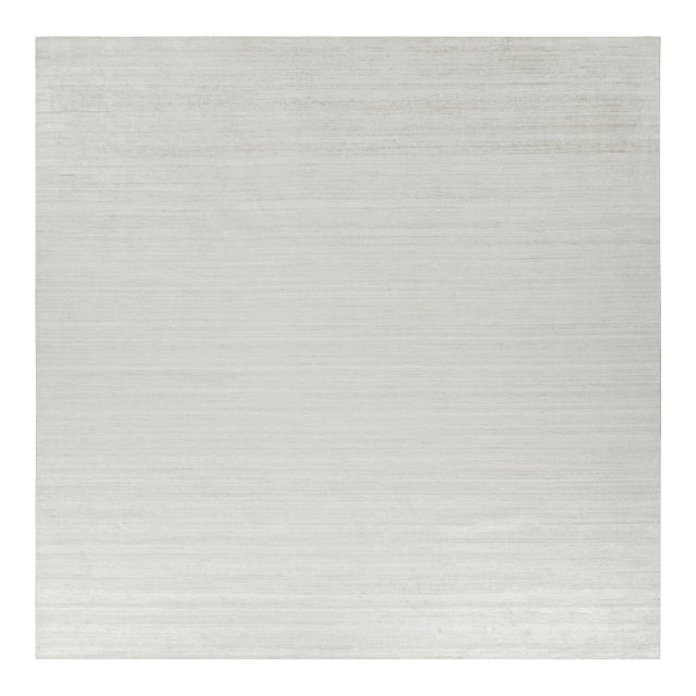 Rug & Kilim’s Oversized Textural Square Rug In Solid White and Gray Striae - 6x9 For Sale
