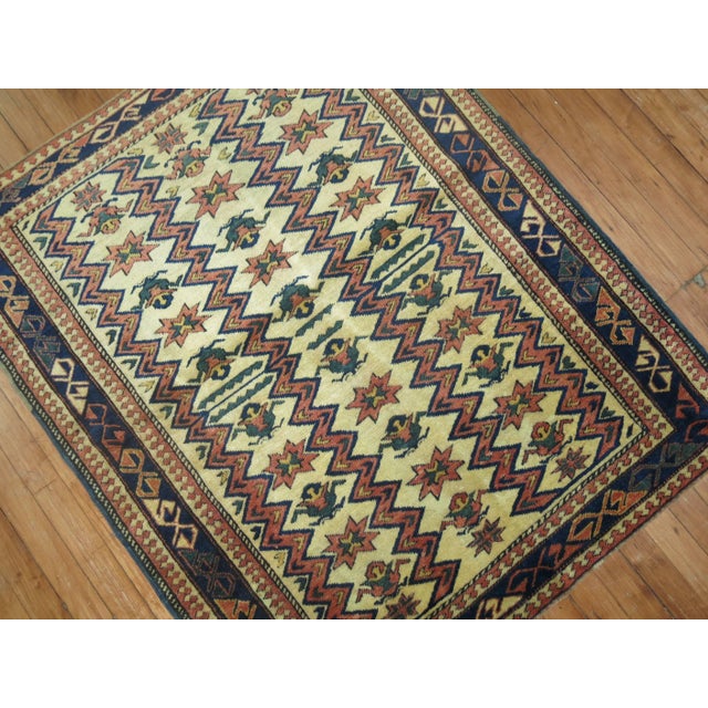 Early 20th Century Rare Small Square Traditional Beige Blue Rust Vintage Caucasian Shirvan Rug For Sale - Image 5 of 6