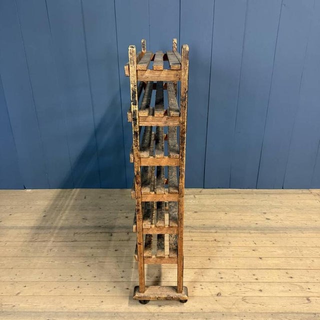 Wooden Workshop Rack with Cast Iron Wheels For Sale - Image 11 of 18