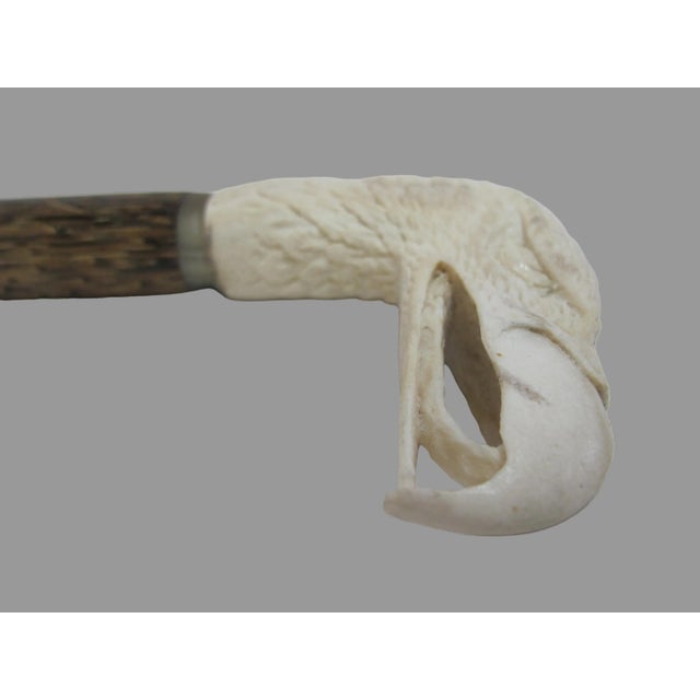 Eagle Head Finely Carved Deer Antler Antique Walking Stick Cane For Sale - Image 4 of 8