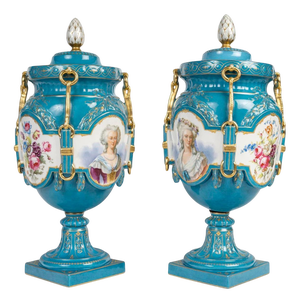 19th Century Napoleon III German Porcelain Covered Vases, Set of 2
