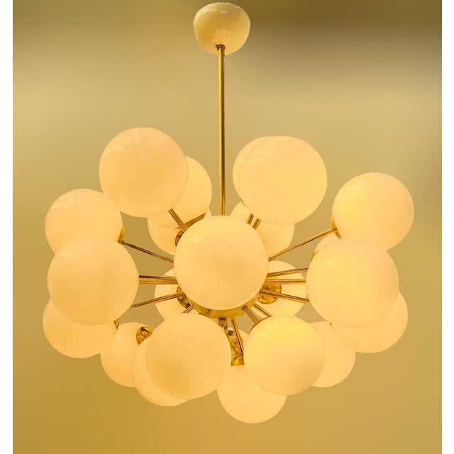 Not Yet Made - Made To Order 21st Century Ovale Natural Brass Glossy White Murano Sputnik Chandelier by Fabio LTD For Sale - Image 5 of 8