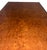 Striking late 1970s burlwood Parsons extension dining table featuring dramatic book-matched burl veneer and clean...