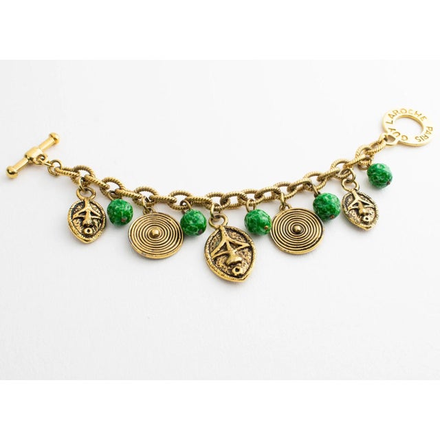 1990s Guy Laroche Tribal Inspired Link Bracelet with Ceramic Charms For Sale - Image 5 of 11