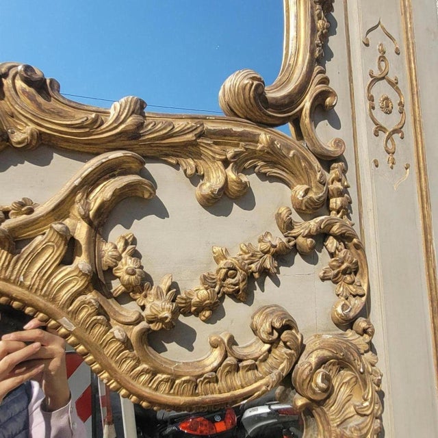 Wood Large Louis XV Gilt and Lacquered Wood Trumeau, 19th Century For Sale - Image 7 of 18