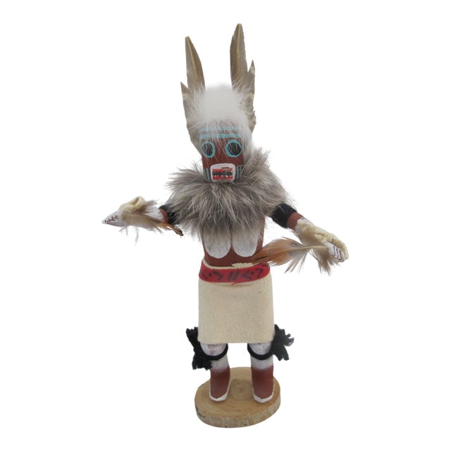 Hopi Native American White Wolf Dancing Kachina Doll Statue Figurine Signed For Sale
