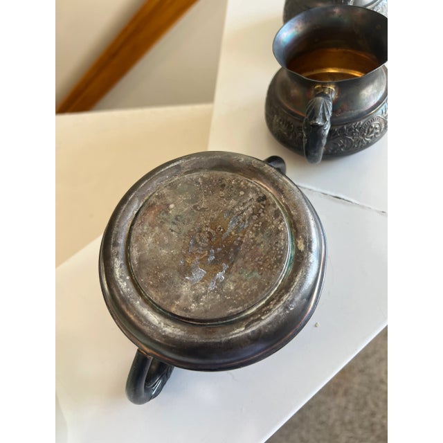 Metal Antique Columbia Silver Co. Quadruple Plated Numbered Sugar Bowl & Creamer Set- 3 Pieces For Sale - Image 7 of 8