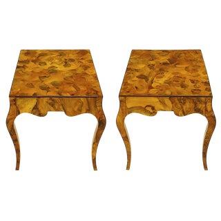 Italian Oyster Burl Cabriole Leg End Tables - a Pair For Sale