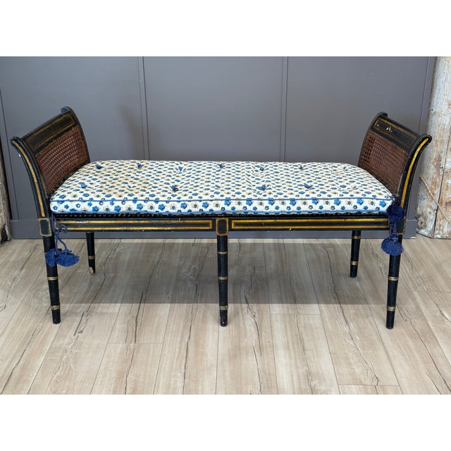 Early 19th Century Regency Black and Gold Painted Window Bench For Sale - Image 4 of 10
