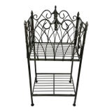 Mid-Century Boho Chic French Style Fluer De Lis Folding Iron Plant Stand With Two Tiers. For Sale